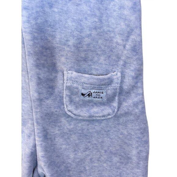 Janie & Jack Layette Blue Velour Long Sleeve Bodysuit 3-6 Mos Buttons Navy Trim - Picture 3 of 6